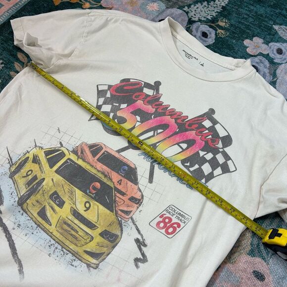 Abercrombie & Fitch Graphic Tee Shirt White Racing Car Nascar Racing Columbus L - Picture 8 of 14